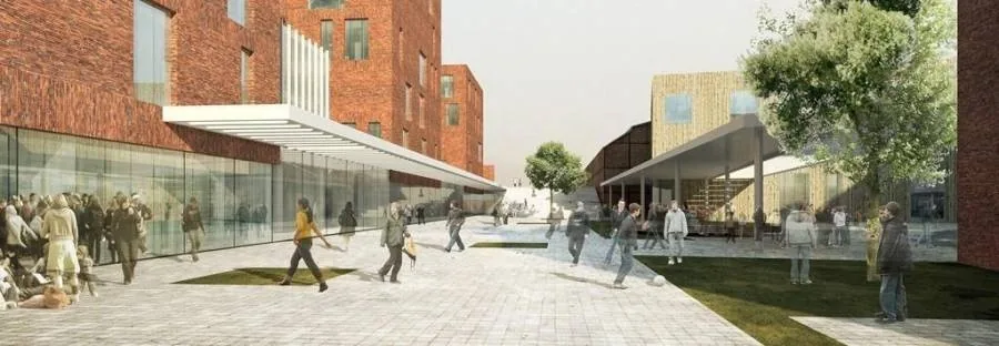 Architectuurvisualisatie van het schoolproject VISO Sint-Angela